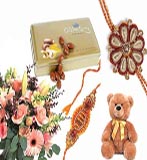 Rakhi Gifts with Mixed Flower Bouquet with 1 Kg Sweets and Cute Teddy with Free Rakhi to Chennai Delivery