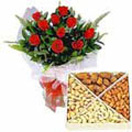 Combo Gifts with 12 Red Roses with Assorted Dry Fruits to Chennai Delivery