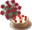 Combo Gifts with 12 Red Roses Bunch with Black Forest Cake 1 Lb to Chennai Delivery