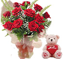Birthday Gifts with 12 Red Roses Bunch with a Teddy to Chennai Delivery