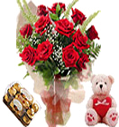 Combo Gifts with  12 Red Roses teddy 16Pcs. Ferrero Rocher to Chennai Delivery