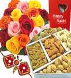 Rakhi Gifts with Half Kg Dry Fruits with 12 Red Rose Bouquet with Free Rakhi to Chennai Delivery