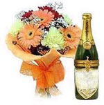 Send New Year Gifts with  Australian Champagne with 12 Mixed Gerberas Bouquet