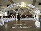 Balloon Decoration with Party Hall balloon decoration with four pillars,with four arch and spirals to Chennai Delivery