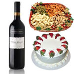 Send New Year Gifts with  Australian Wine 750 ml and 1 Kg Drr Fruits and 1 Kg Vanilla Cake
