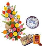 Rakhi Gifts with Rakhi Gift with Mixed Gerbera Basket, 1 Kg Kaju Sweets, 1 Kg Dry Fruits with Free Rakhi to Chennai Delivery