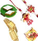 Rakhi Gifts Set with Golden Plated Watch and 1 Kg Kaju Sweets With Free Rakhi to Chennai Delivery