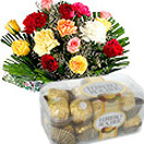 Corporate Gifts with Mixed Flowers Bouquet with Ferrero Rocher Chocolate to Chennai Delivery