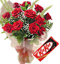 Combo Gifts with  12 Red Roses Bouquet with free Kit- Kat to Chennai Delivery