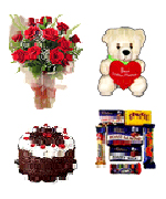 Combo Gifts with 12 Red Roses Bunch ,Teddy Assorted Cadburys  & 1Lb Cake to Chennai Delivery