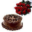 Birthday Gifts with Chocolate Cake with 12 Red Roses Bunch (1 Kg) to Chennai Delivery