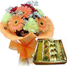 Birthday Gifts with Seasonal Flowers Bunch with Assorted Mithai 500 Gms to Chennai Delivery