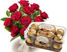 Birthday Gifts with 12 Red Rose Bouquet & 16 Pieces Ferrero Rocher to Chennai Delivery