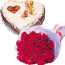 Birthday Gifts with 12 Red Roses Bunch with Heart Shape Cake 1 Lb to Chennai Delivery