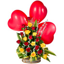 Combo Gifts with 20 Mixed Roses Arrangement with three Red Heart Shaped Balloon to Chennai Delivery
