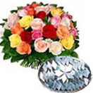 Combo Gifts with  1 Kg. Kaju Barfi with 24 Mixed Roses Bouquet to Chennai Delivery