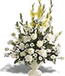 White flowers with glads and roses in a Vase for Condolence to Chennai Delivery