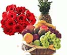 3 Kg. Fresh Fruit Basket with 12 Rose Bouquet to Chennai Delivery