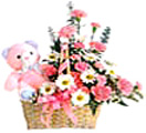 Anniversary Gifts with Mixed Pink flowers with Teddy to Chennai Delivery